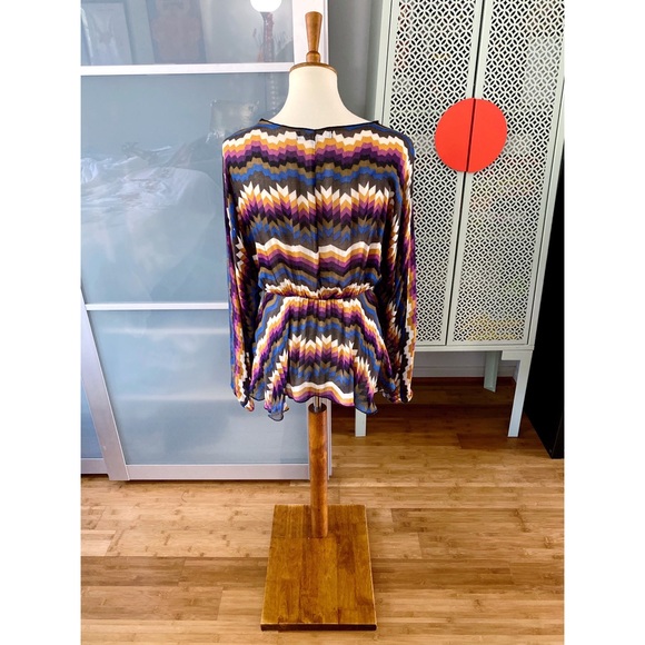 For Love & Lemons Chevron Tie Front Keyhole Blouse - Picture 2 of 7